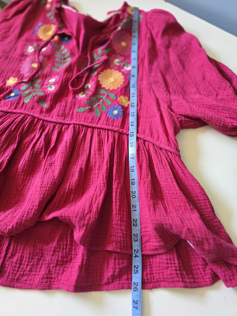 Umgee Cotton Gauze Floral Embroidery BabyDoll Top L - Picture 8 of 8